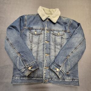 Gap Denim Jacket Mens M Blue Jean Sherpa Lined Trucker Y2K Long‎ Sleeve